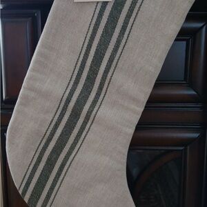 Hearth & Hand Cream and Green Striped Stocking